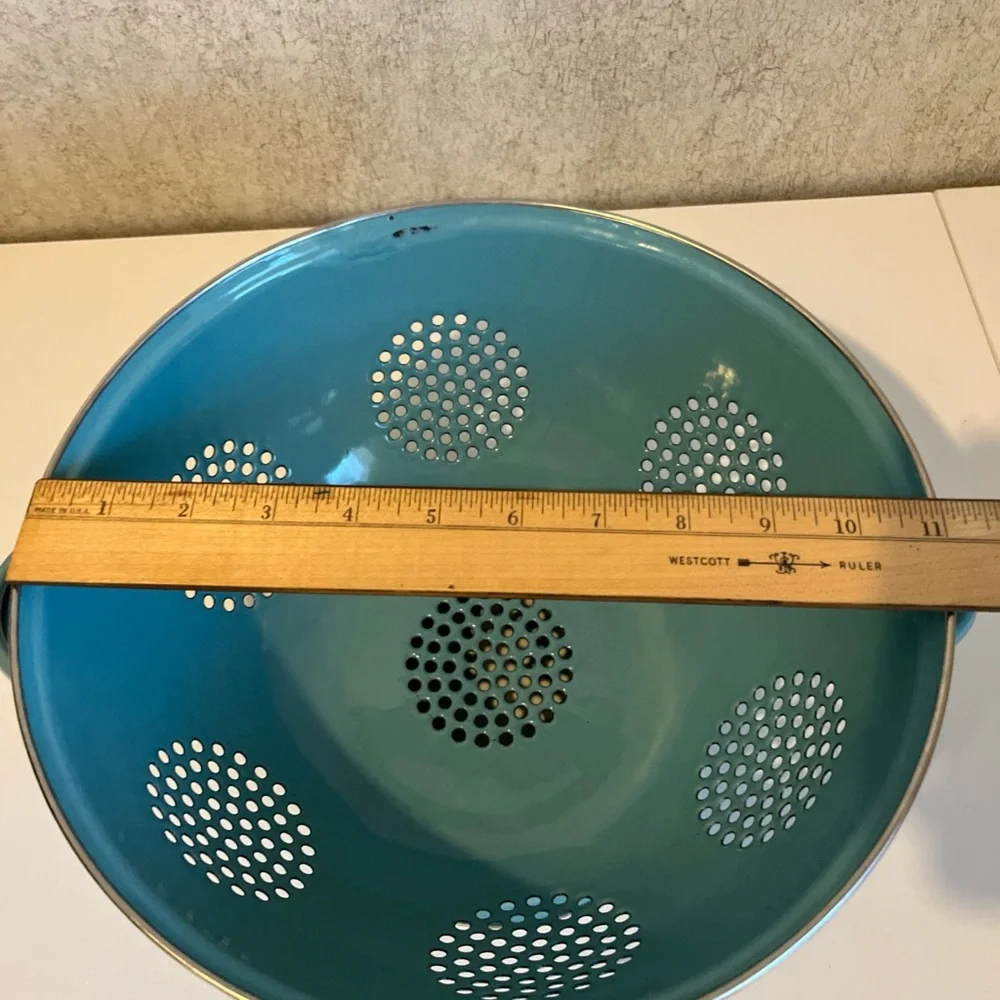 Turquoise Metal Colander with Handles